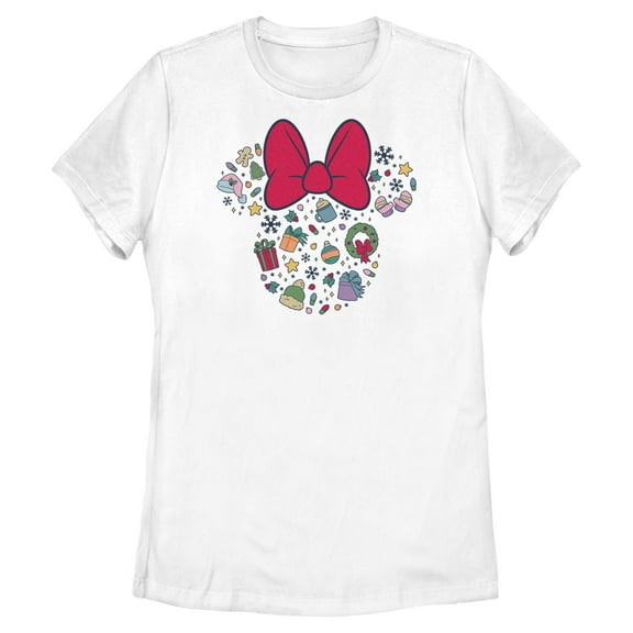 Womens Minnie Mouse Christmas Bows and Ornaments Icons T Shirt