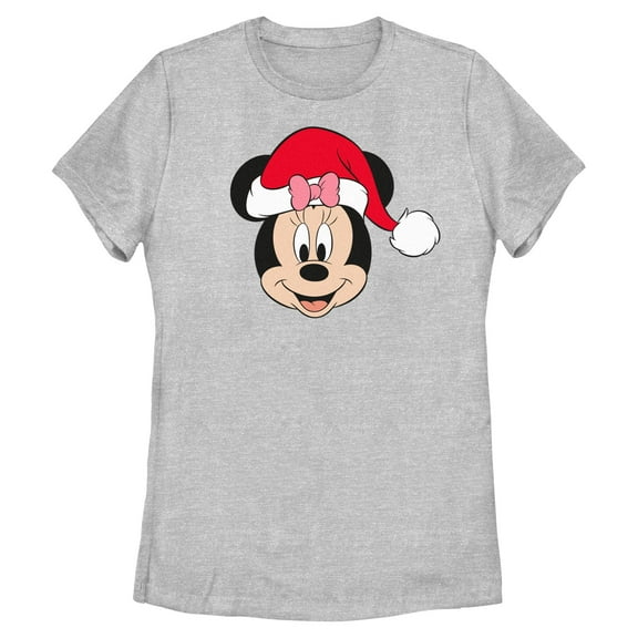 Womens Minnie Mouse Christmas Santa Hat Portrait T Shirt