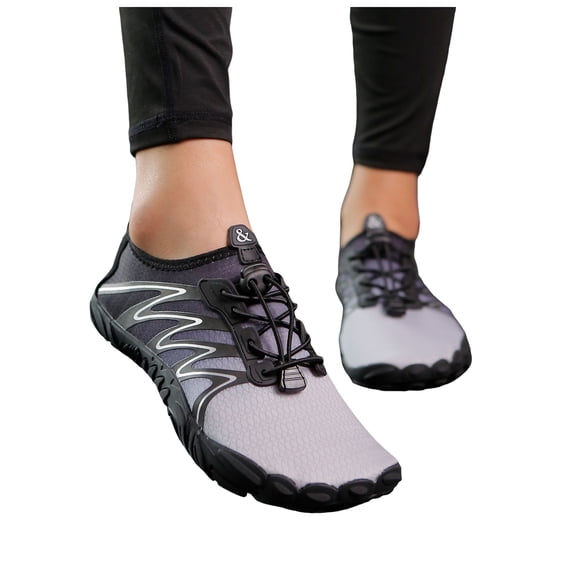 Womens Mnes Non Slip Water Shoes Lightweight Quick Drying Barefoot Shoes Breathable Wide Toe Box Slip On Sneakers Gray Size 6