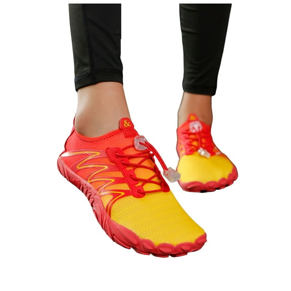 Womens Mnes Non Slip Water Shoes Lightweight Quick Drying Barefoot Shoes Breathable Wide Toe Box Slip On Sneakers Red Size 7