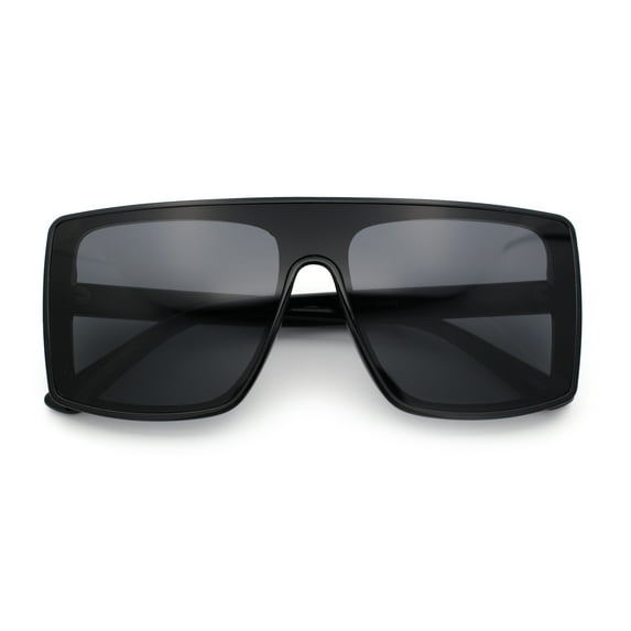 Womens Mobster Shield Oversized Plastic Rectangular Sunglasses All Black
