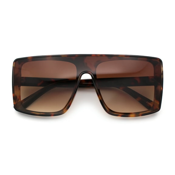 Womens Mobster Shield Oversized Plastic Rectangular Sunglasses Tortoise - Brown