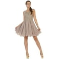 thumbnail image 1 of Womens Mocha Cocktail Semi Formal Graduation Short V-Neck Sleeveless A-Line Plus Size Dress, 1 of 10
