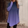 thumbnail image 1 of Womens Mock High Neck Tunic Top, Asymmetrical Irregular Long Sleeve Plain T-shirt, Long Tops to wear with Leggings (Medium, Purple 01), 1 of 1