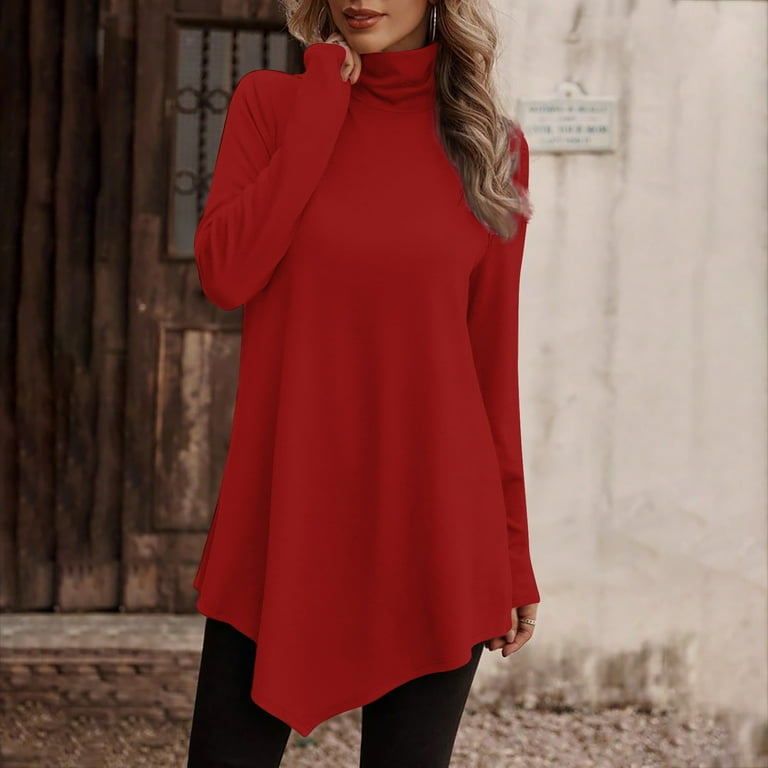 High Neck Asymmetric Hem Back Hole Plain Sweaters High Neck Asymmetric Hem Back Hole Plain Sweaters