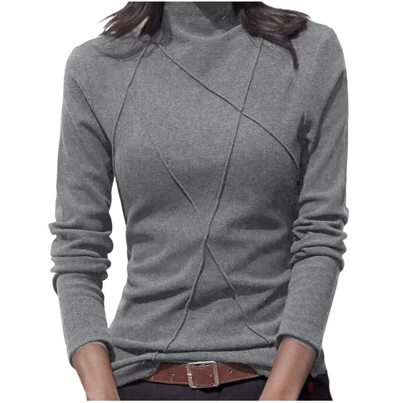 Womens Mock Neck Basic Tops, Long Sleeve Pullover for Women Fall Casual Slimming Fit Fleece Thin Sweaters