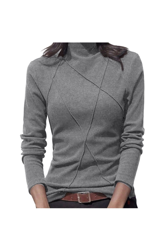 Womens Mock Neck Basic Tops, Long Sleeve Pullover for Women Fall Casual Slimming Fit Fleece Thin Sweaters
