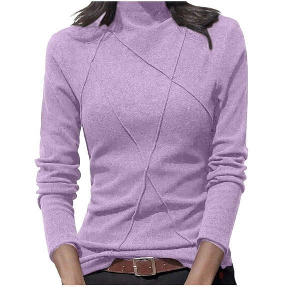 Womens Mock Neck Basic Tops, Long Sleeve Pullover for Women Fall Casual Slimming Fit Fleece Thin Sweaters