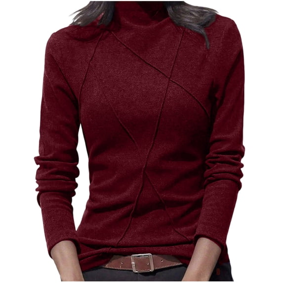 Womens Mock Neck Basic Tops, Long Sleeve Pullover for Women Fall Casual Slimming Fit Fleece Thin Sweaters