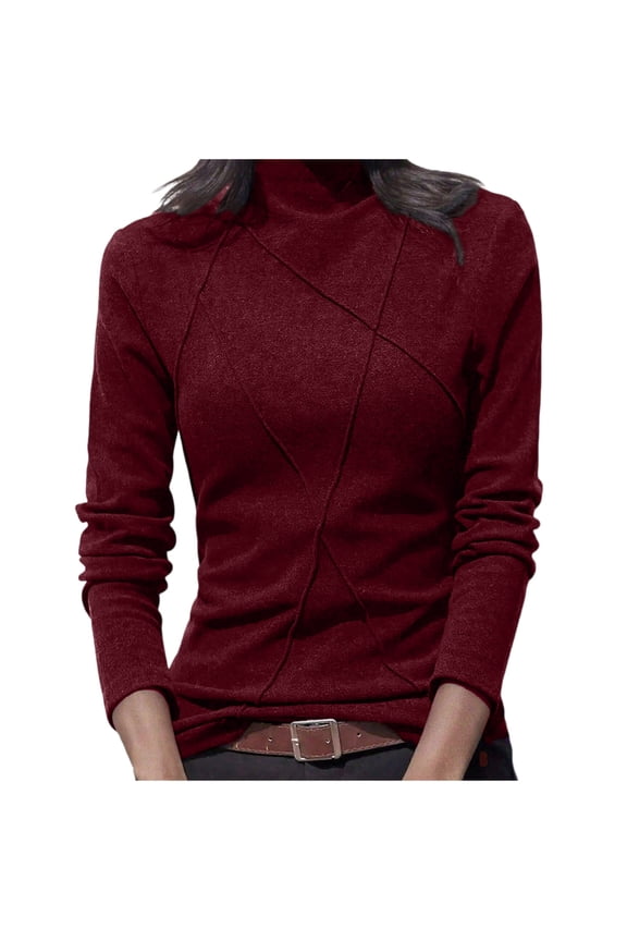 Womens Mock Neck Basic Tops, Long Sleeve Pullover for Women Fall Casual Slimming Fit Fleece Thin Sweaters
