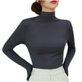 thumbnail image 1 of Womens Mock Neck Basic Tops, Long Sleeve Shirts for Women Fall Casual Slimming Fit Solid Color Cropped T-Shirts, 1 of 3