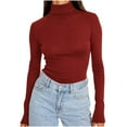 thumbnail image 1 of Womens Mock Neck Long Sleeve Shirts, Ribbed Turtleneck Fitted Tops, High Neck Pullover Undershirts Stretchy, 1 of 7
