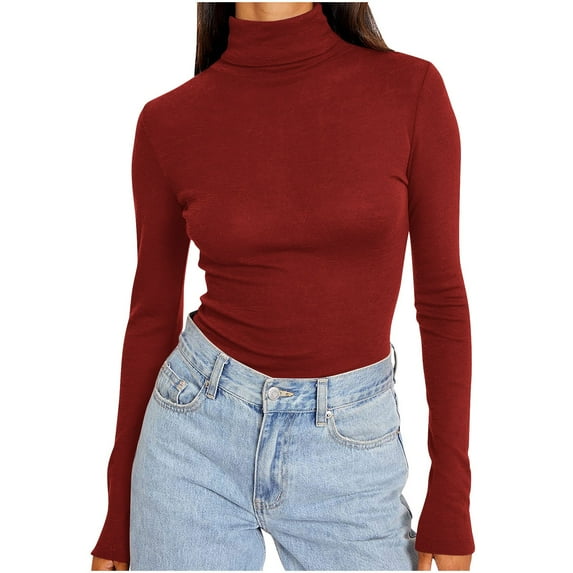 Womens Mock Neck Long Sleeve Shirts, Ribbed Turtleneck Fitted Tops, High Neck Pullover Undershirts Stretchy