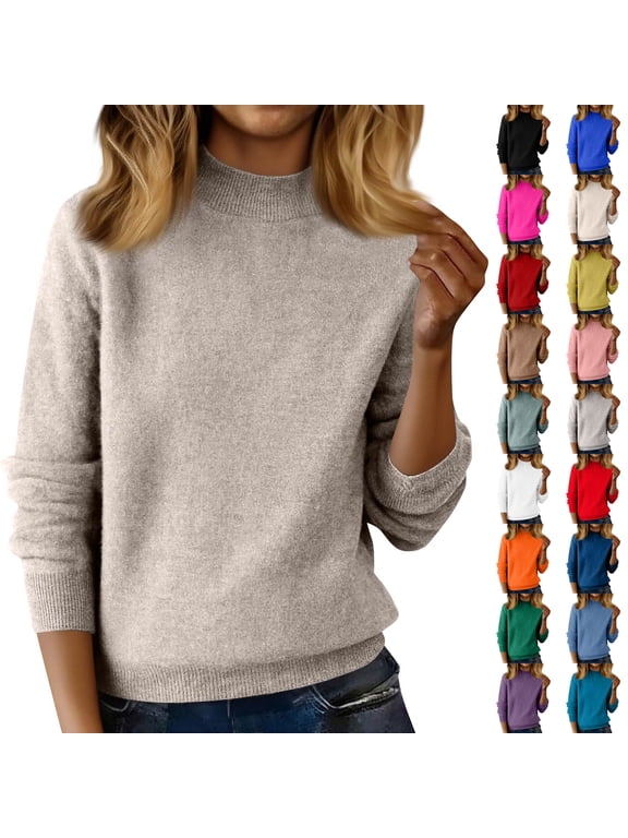 Womens Mock Neck Long Sleeve Sweater Turtleneck Lightweight Knit, Fall Casual Pullover Top Royal Blue XL
