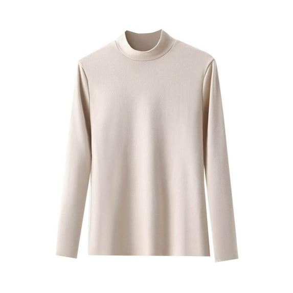 Womens Mock Neck Long Sleeve Tops Loose Fit Fall Cotton Solid Color Lounge Tops Casual Tunic Pullover Blouses (Khaki 2XL)