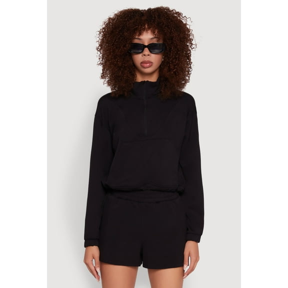 Womens Mock Neck Quarter Zip Pullover Sweatshirt