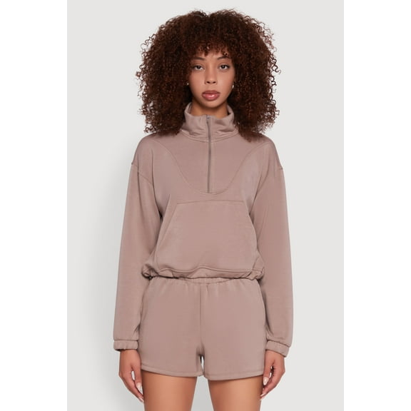 Womens Mock Neck Quarter Zip Pullover Sweatshirt