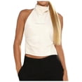 thumbnail image 1 of Womens Mock Neck Satin Tank Tops Backless Silk Halter Top Sleeveless Trendy Y2K Going Out Cropped Tops, 1 of 6