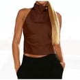 thumbnail image 1 of Womens Mock Neck Satin Tank Tops Backless Silk Halter Top Sleeveless Trendy Y2K Going Out Cropped Tops, 1 of 4