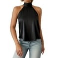 thumbnail image 1 of Womens Neck Satin Tank Tops Backless Sleeveless Crop Tank Top Black S, 1 of 6