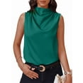 thumbnail image 1 of Womens Mock Neck Satin Tank Tops Business Casual Work Ruched Blouses Summer Corporate Outfits Green XL, 1 of 7