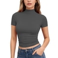 thumbnail image 1 of Womens Mock Neck Shirts 2026 Short Sleeve Tshirts Slim Fitted Dressy Casual Summer Basic Tees Dark Gray 3XL, 1 of 5