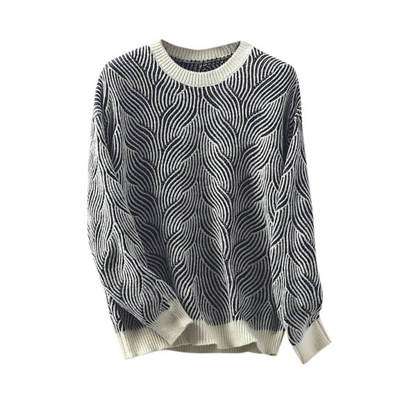 Womens Mock Neck Sweater Casual Long Sleeve Wavy Striped Ribbed Knit Sweatshirts Basic Fall Winter Warm Trendy Tops (M, Black)