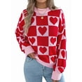 thumbnail image 1 of Womens Mock Neck Sweater Long Sleeve Block Cute Heart Knit Fall Winter Tops Ribbed Knit Pullover Sweaters Red L, 1 of 9