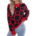 thumbnail image 1 of Womens Mock Neck Sweater Long Sleeve Block Cute Heart Knit Fall Winter Tops Ribbed Knit Pullover Sweaters, 1 of 8