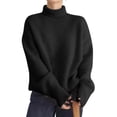 thumbnail image 1 of Womens Mock Neck Sweaters Oversized Chunky Long Sleeve Knit High Low Hem Pullover Top Fall Winter Fashion, 1 of 9