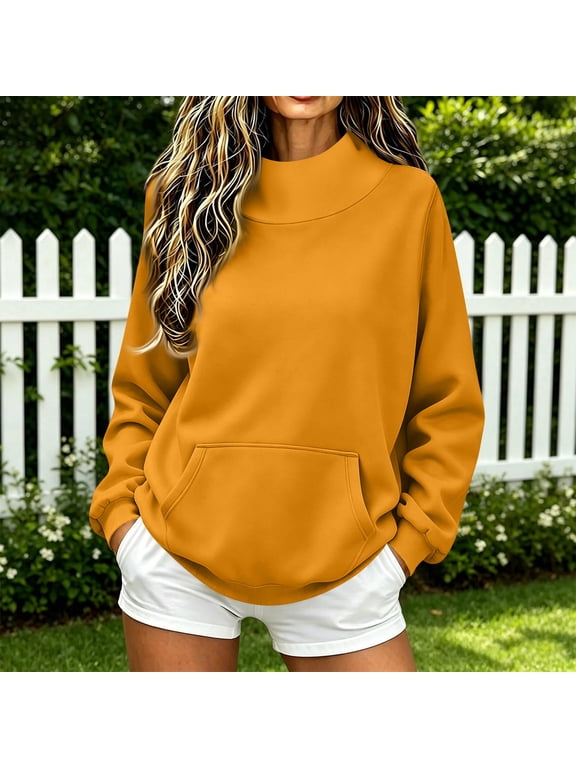 Womens Mock Neck Sweatshirt Oversized Pullover Turtleneck Long Sleeve With Pocket Tops 2026 Fall Winter Fashion Clothes