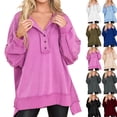 thumbnail image 1 of Womens Mock Neck Sweatshirt Oversized Sweatshirts Casual Button Up Pullover Tops Cozy Fall Winter Fashion Outfits, 1 of 5