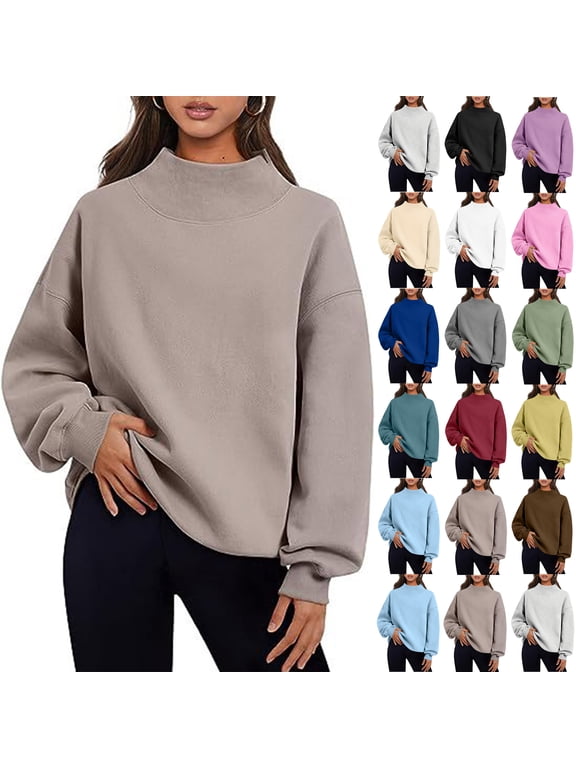 Womens Mock Neck Sweatshirts Oversized Pullover Fall Outfits | Fall Fashion Clothes 2026,Long Sleeve Tops,Comfort Soft Fleece,Travel Casual Work Lounge Daily Outfit