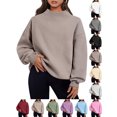 thumbnail image 1 of Womens Mock Neck Sweatshirts Oversized Pullover Fall Outfits | Fall Fashion Clothes 2026,Teacher Outfits,Long Sleeve Tops,Comfort Soft Fleece,Casual Lounge Travel Work Hiking Outfit Khaki L, 1 of 9