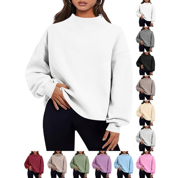 Womens Mock Neck Sweatshirts Oversized Pullover Fall Outfits | Fall Fashion Clothes 2026,Teacher Outfits,Long Sleeve Tops,Comfort Soft Fleece,Casual Lounge Travel Work Hiking Outfit White Xxxxl
