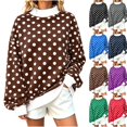 thumbnail image 1 of Womens Mock Neck Sweatshirts Oversized Pullover Polka Dot Fall Turtleneck,Fall Fashion Tops Long Sleeve Tops Casual Lounge Travel Work Hiking Tees Brown L, 1 of 10