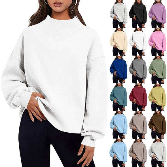 Womens Mock Neck Sweatshirts Tops | Comfy Lightweight Womens Sweatshirts,Crew Neck Pullover Long Sleeve Tops, Casual Work School Outfits