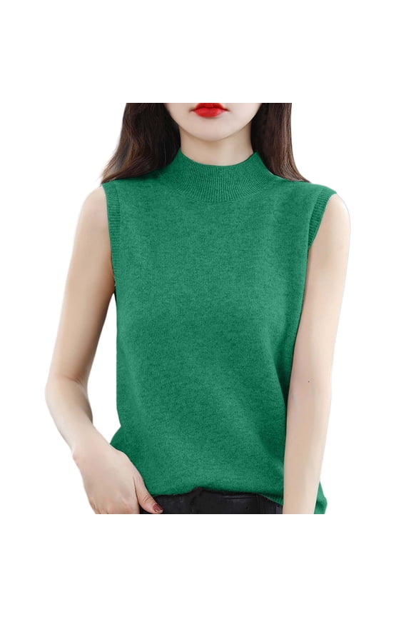Womens Neck Tank Top High Neck Solid Sleeveless Summer Knitwear Blouse Vest Top Basic Layering Shell Tee M