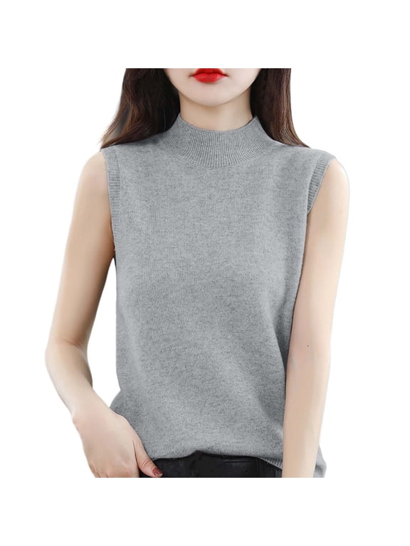 Womens Neck Tank Top High Neck Solid Sleeveless Summer Knitwear Blouse Vest Top Basic Layering Shell Tee M