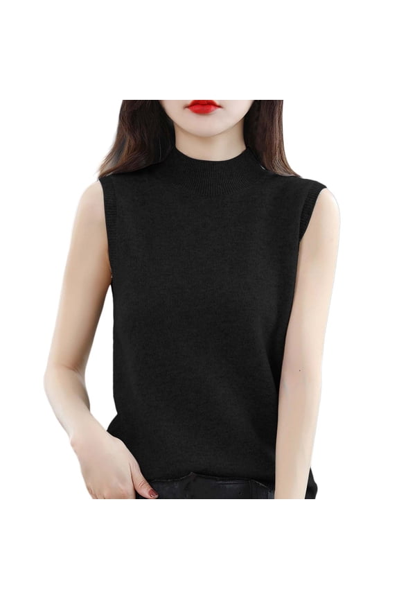 Womens Neck Tank Top High Neck Solid Sleeveless Summer Knitwear Blouse Vest Top Basic Layering Shell Tee XXL