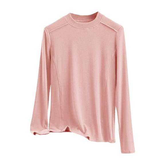 Womens Mock Neck Tops Soft Cotton Pullover Sweater Solid Color Casual Fall Winter Base Layer Blouses (M, Pink)