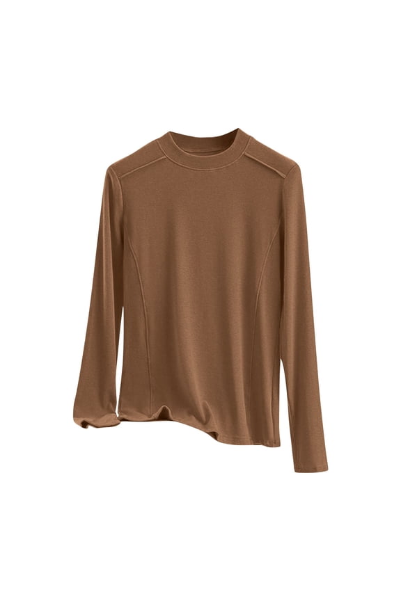 Womens Mock Neck Tops Soft Cotton Pullover Sweater Solid Color Casual Fall Winter Base Layer Blouses (XL, Coffee)