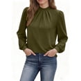 thumbnail image 1 of Womens Mock Neck Tops with Front Pleats Long Sleeve Dressy Casual Blouses Loose Fit Business Office Work Shirt (L, Army Green), 1 of 5