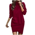 thumbnail image 1 of Womens Neck Wrap Hem Sweatshirt Dress - Long Sleeve Loose Fit for Fall/Winter, Solid Color Pullover, 1 of 5