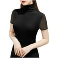 thumbnail image 1 of Womens Mock Turtle Neck Short Sleeve Tops Sheer Mesh Shirts Slim Fit Blouse Trendy Going Out Outfits, 1 of 5