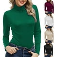 thumbnail image 1 of Womens Mock Turtleneck Long Sleeve Pullover High Neck Slim Fit Stretch Basic Top, 1 of 6