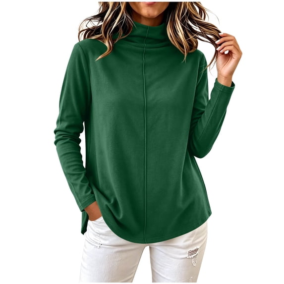 Womens Mock Turtleneck Tops Long Sleeve Loose Base Layer Shirts Green XL