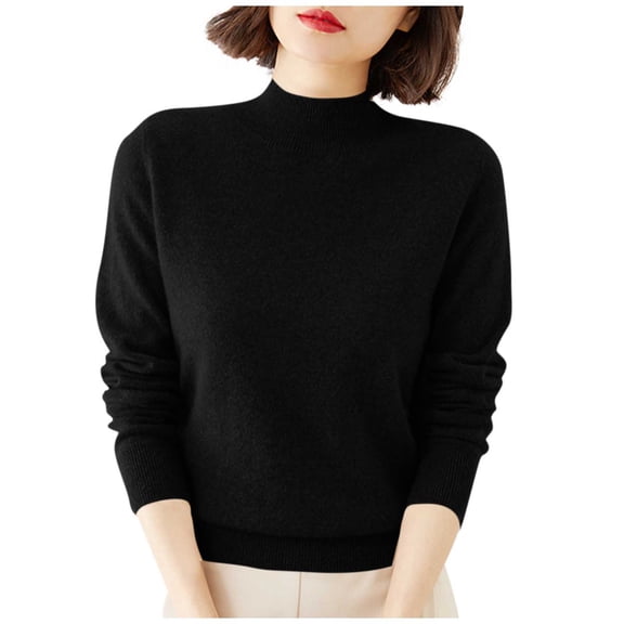 Womens Mockneck Sweater Lightweight Long Sleeve Sweaters Fall Winter Casual Pullover Knit Jumper Tops (XXL, Black)
