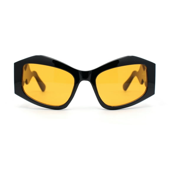 Womens Mod Angular Brow Cat Eye Thick Wavy Arm Plastic Sunglasses Black - Yellow
