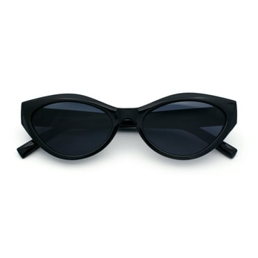 Womens Mod Beveled Thick Cat Eye Retro Fashion Plastic Sunglasses All Black